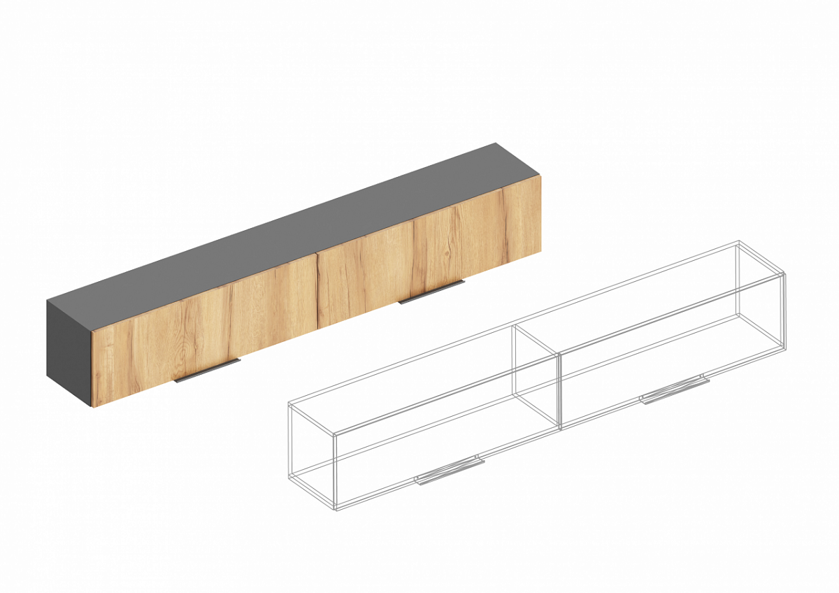 "Моника" Шкаф настенный 2000х300х320 Темно серый/Дуб золотистый