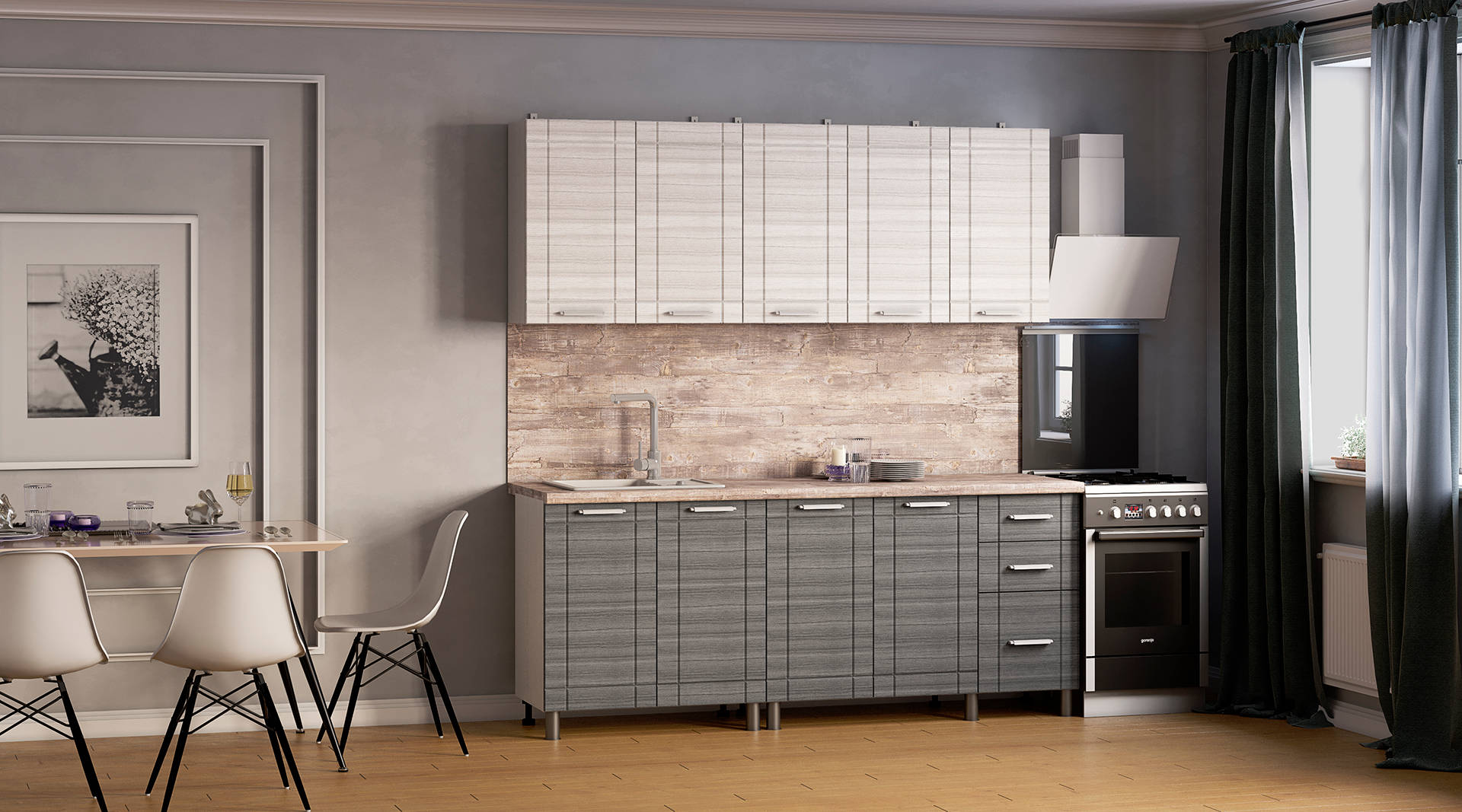 Комплект кухни 2,0 м "Бомбей" Сандал серый, Сандал белый