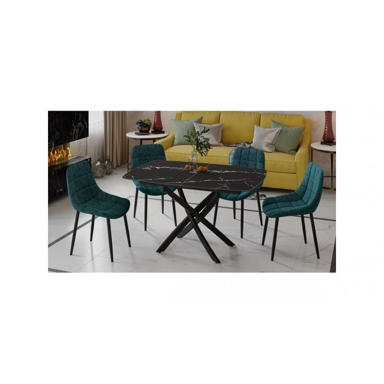 Манхеттен Стол обеденный раздвижной Т1 (Черный муар/Стекло матовое черный мрамор)