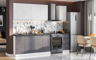 NN ВЕЛЬВЕТ 2м кухня (столешница черная) (Белый/Бетон снежный/Бетон графит)