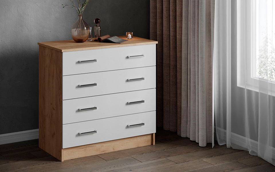 Комод Катрин-3 дуб крафт золотой/белый