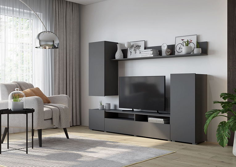 67ГЛКСГ+67ГЛФСГ Гостиная ЛДСП "Лира" (серый графит/серый графит)