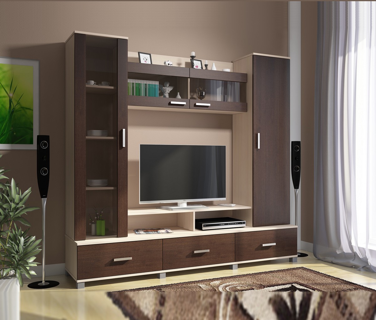 МК Стиль СОЛО-8 НМ Стенка Корпус - Дуб молочный  Фасад ЛДСП - Венге