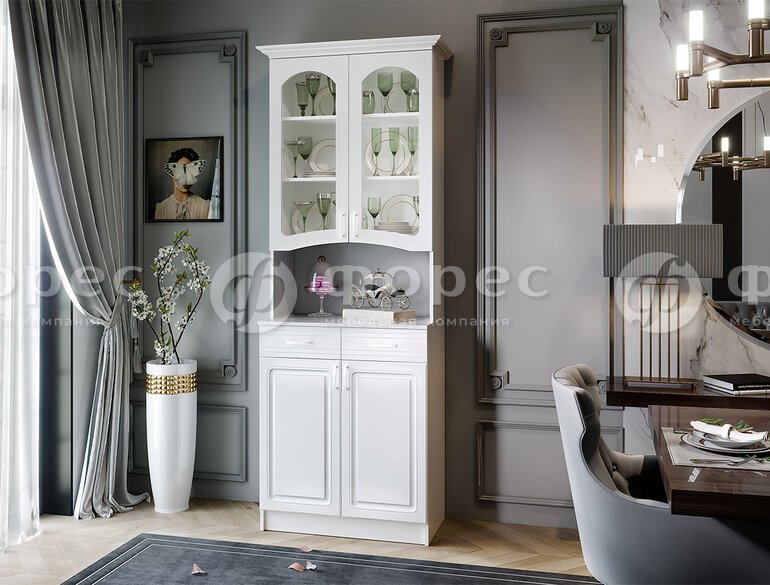 Буфет Вероника 2-х ств (белое дерево/белый шагрень)