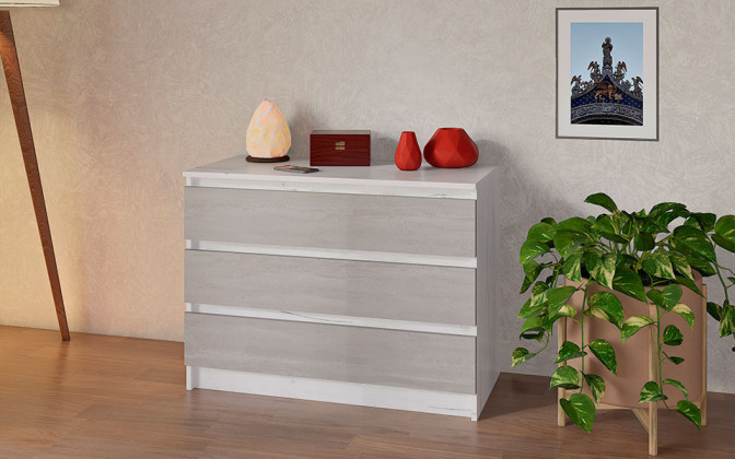 МКФ Зара ЗК 9-3 Комод (0,68х0,9х0,44м) Дуб крафт белый/ бетонный камень