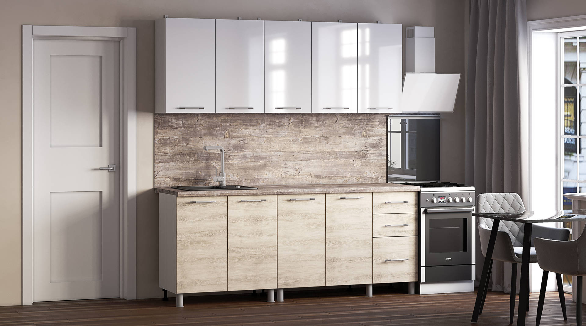 Комплект кухни 2,0 м "Танго" Белый/Дуб Шале светлый