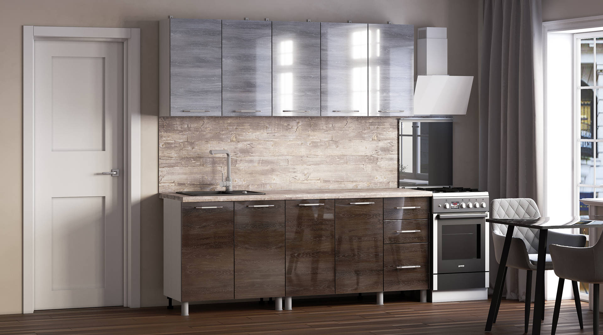 Комплект кухни "Танго" 2,0 м Дуб шале серебро/Дуб Шале мореный