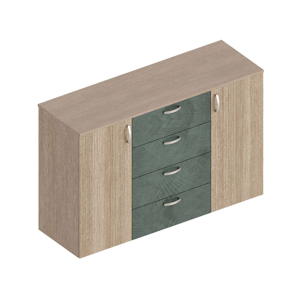 "Ева" Комод 2-ств с 4 ящиками 1400х460х920 Тира/Кадена вуд/ Палм грин