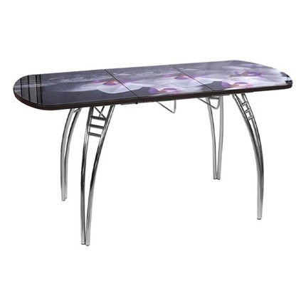 Столешница Стеклянная Раздвижная С Фотопечатью (вставка 400)+Подстолье паук (раздвижное) (хром)