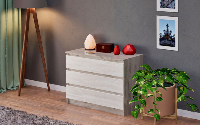 МКФ Зара ЗК 9-3 Комод (0,68х0,9х0,44м) Крафт серый/шелковый камень