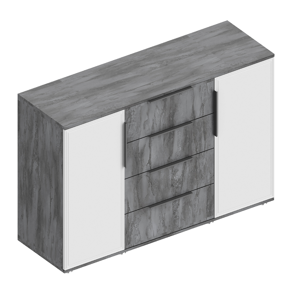 "Лео 2" Комод 2-ств с 4 ящиками 1400х460х945 Айрон рок/Фрезеровка (ПАЗ)