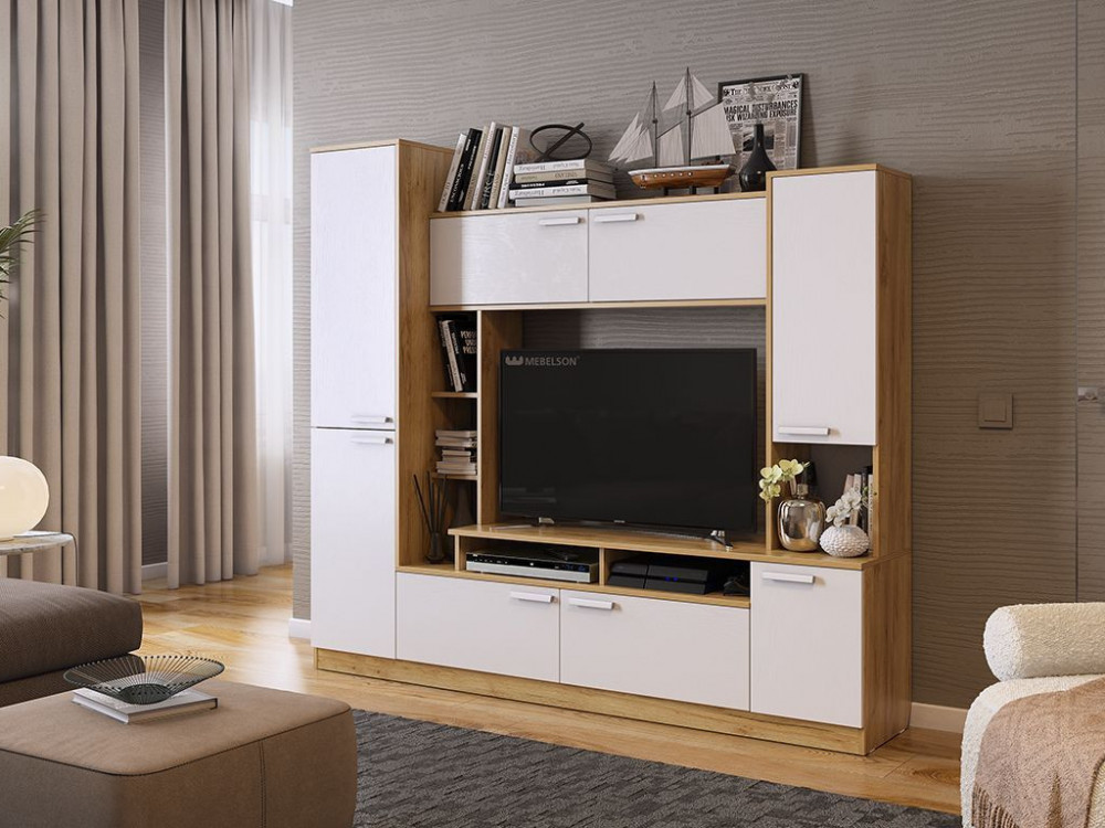 Мини-стенка "Токио"(дуб крафт золотой/белое дерево)