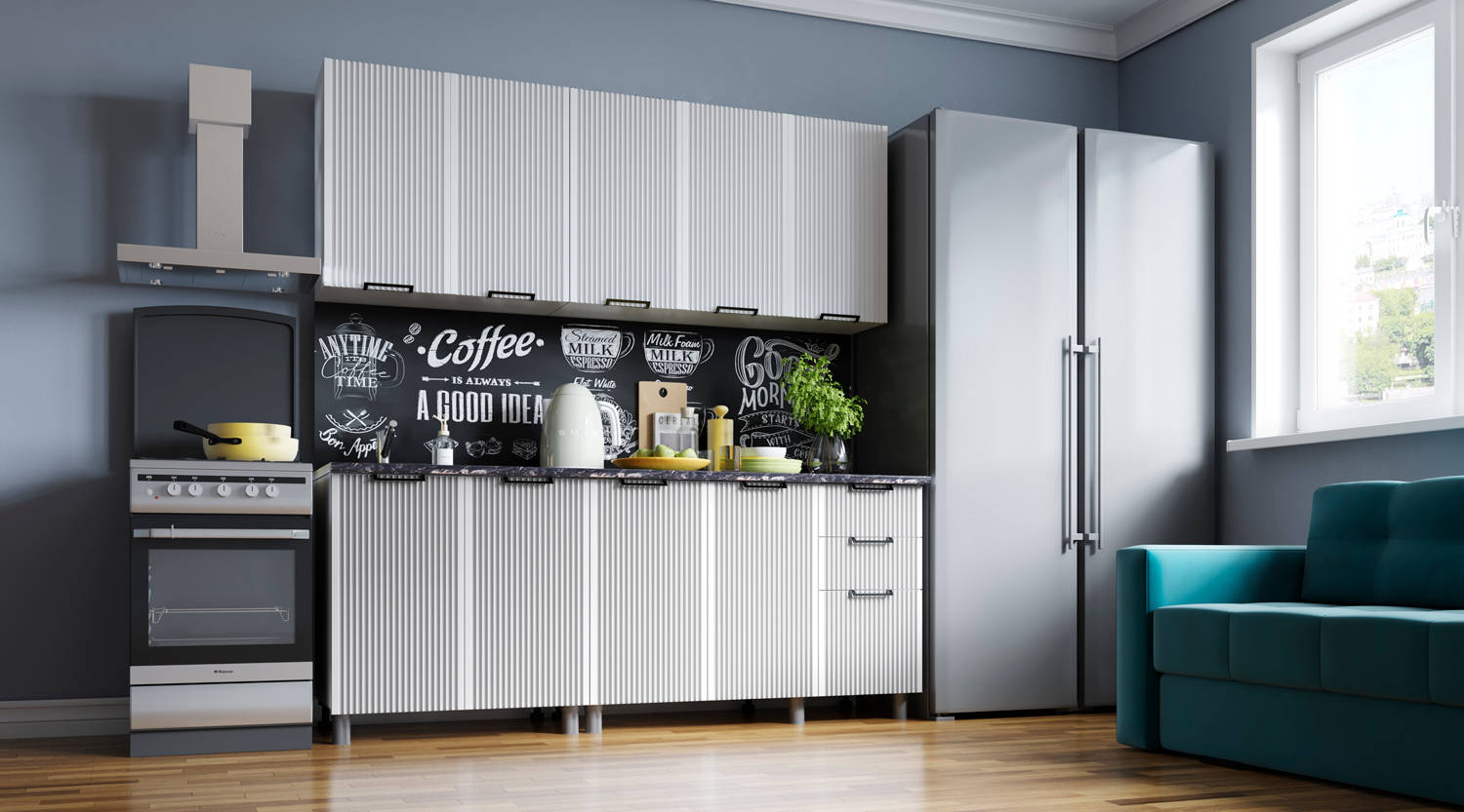 Кухня "Кампео" Готовое решение 2,0м Белый снег/Белый снег