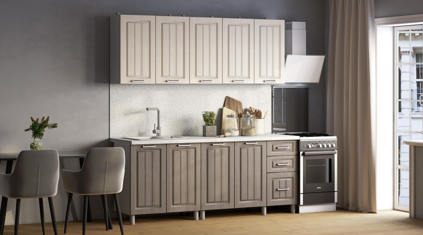 Комплект  кухни 2,0 м "Луксор" Клен Кремовый, Клен Серый