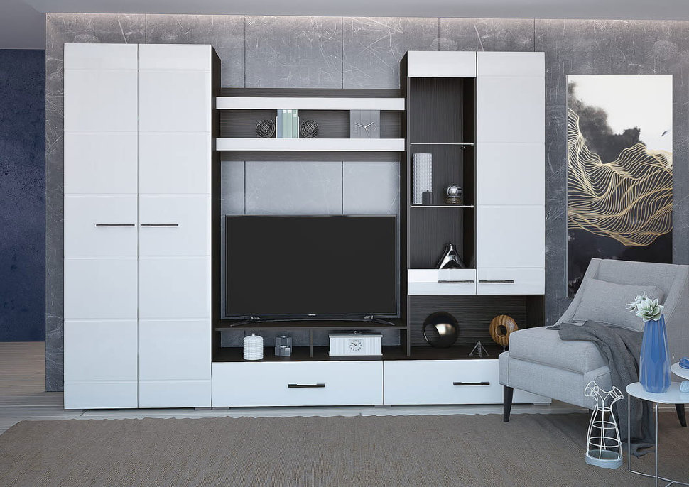 39НВГ1+39ФБГ1 Гостиная "Ненси-1" (венге/белый гл.)Ц2