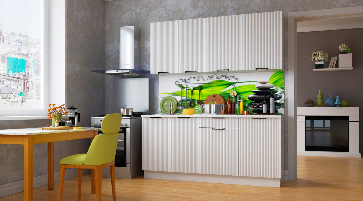 Кухня "Кампео" Готовое решение 1,8м Белый снег/Белый снег