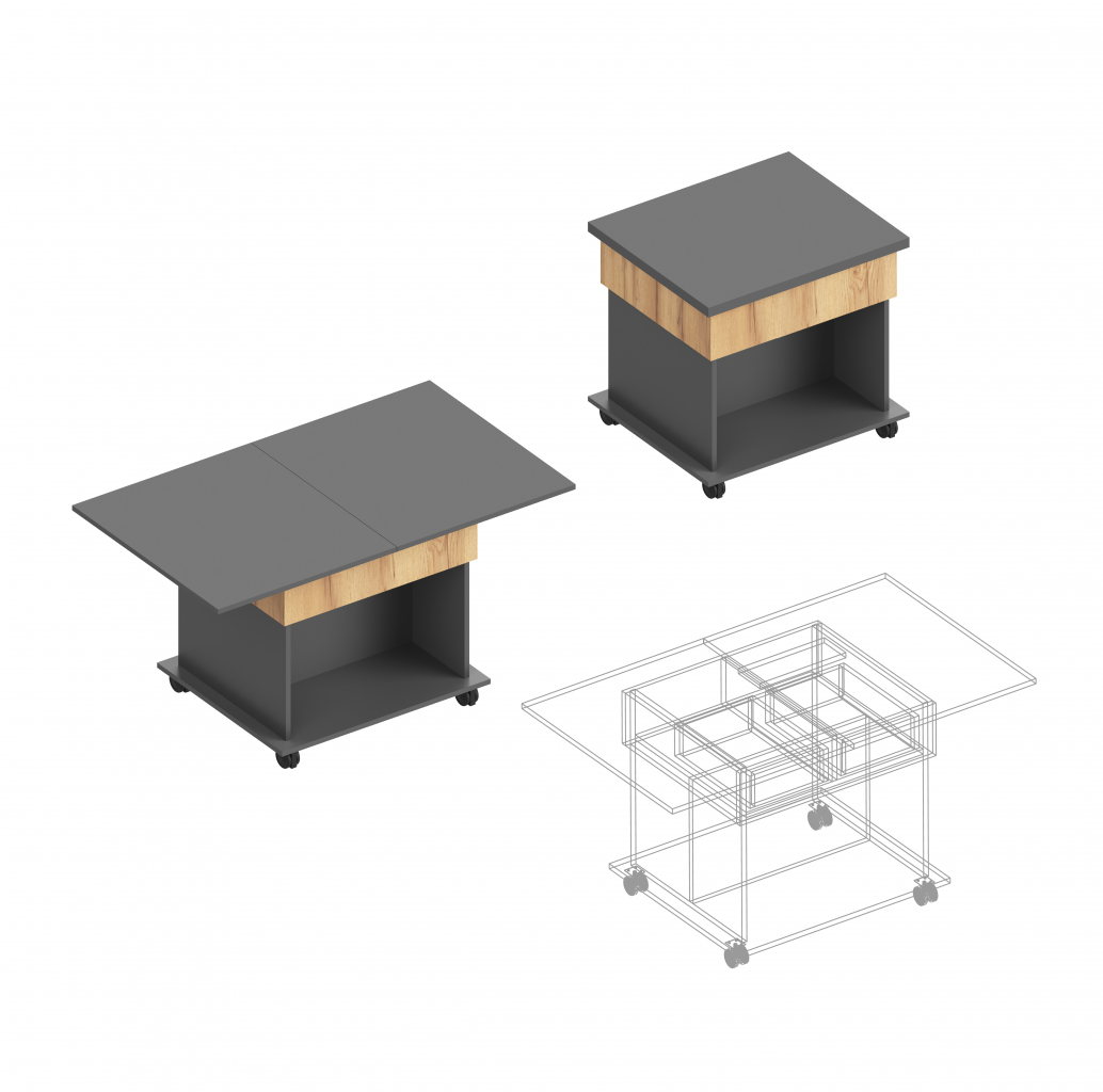 "Моника" Стол журнальный раскладной 700(1200)х600(700)х640 Темно серый/Дуб золотистый